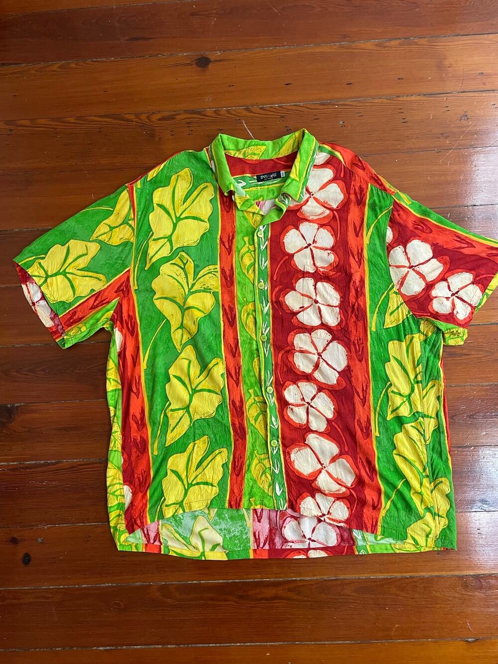 Jams World 60 Years ALAI Rayon Hawaiian Aloha Shirt Men's 2XL Camp